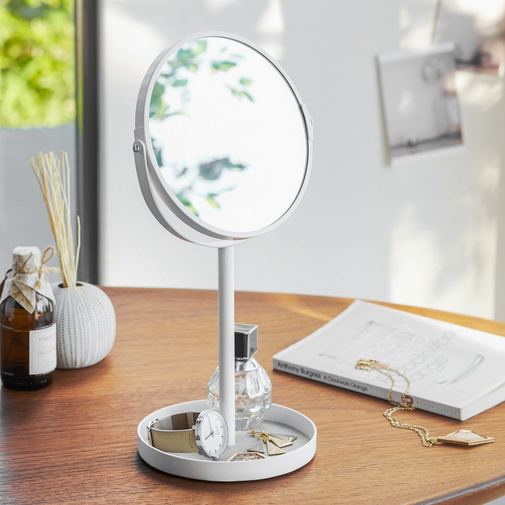 360-Degree Swivel Vanity Mirror with Integrated Accessory Storage Tray