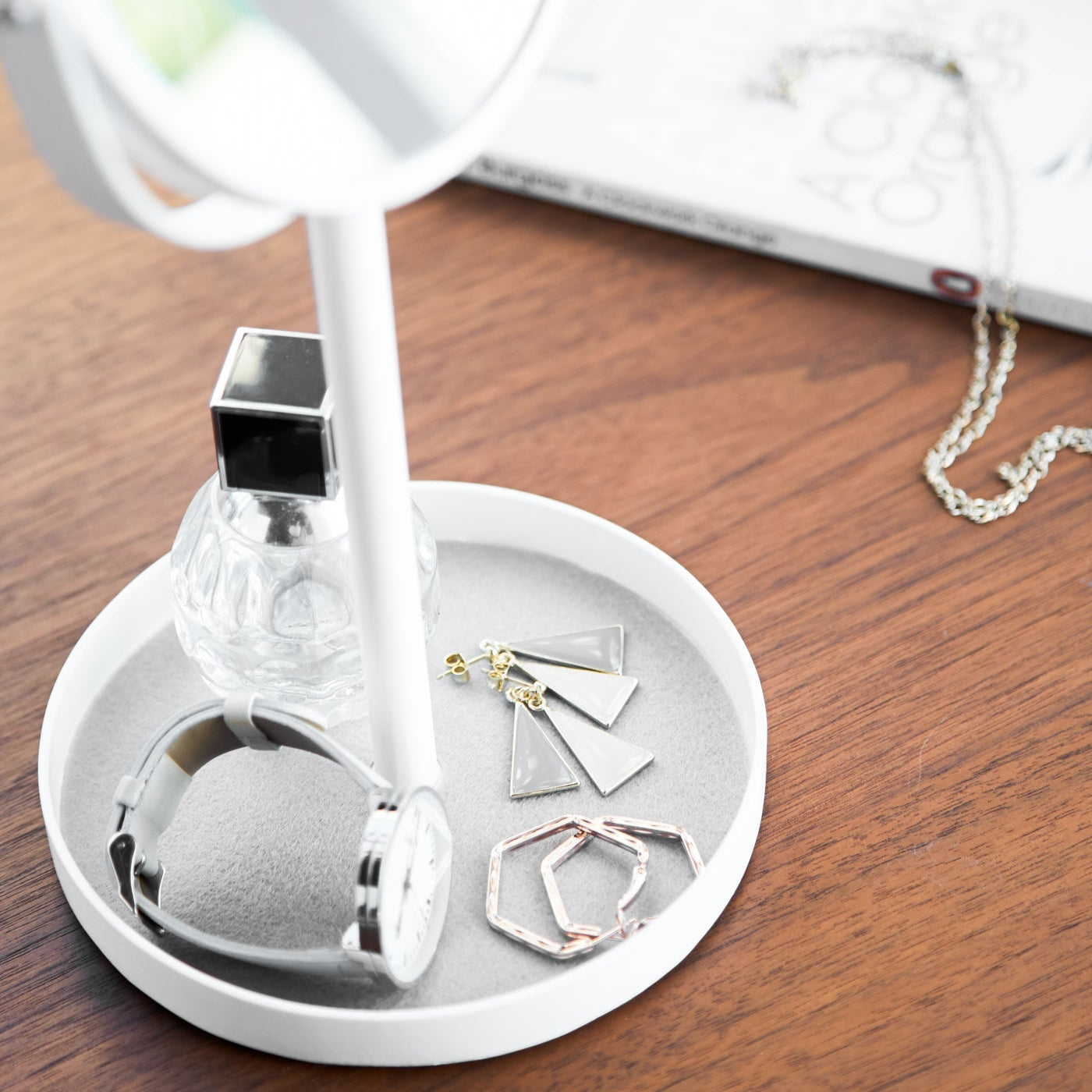 360-Degree Swivel Vanity Mirror with Integrated Accessory Storage Tray