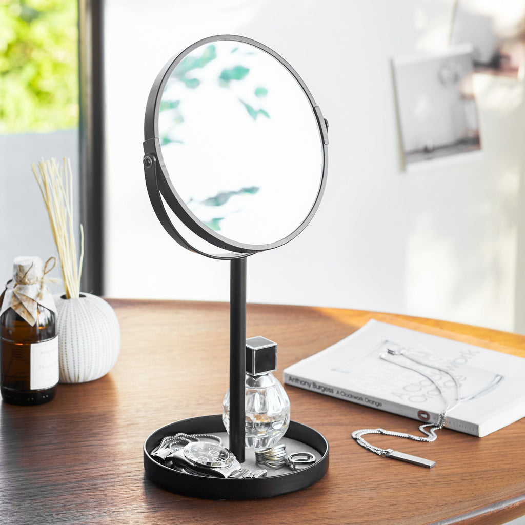 360-Degree Swivel Vanity Mirror with Integrated Accessory Storage Tray