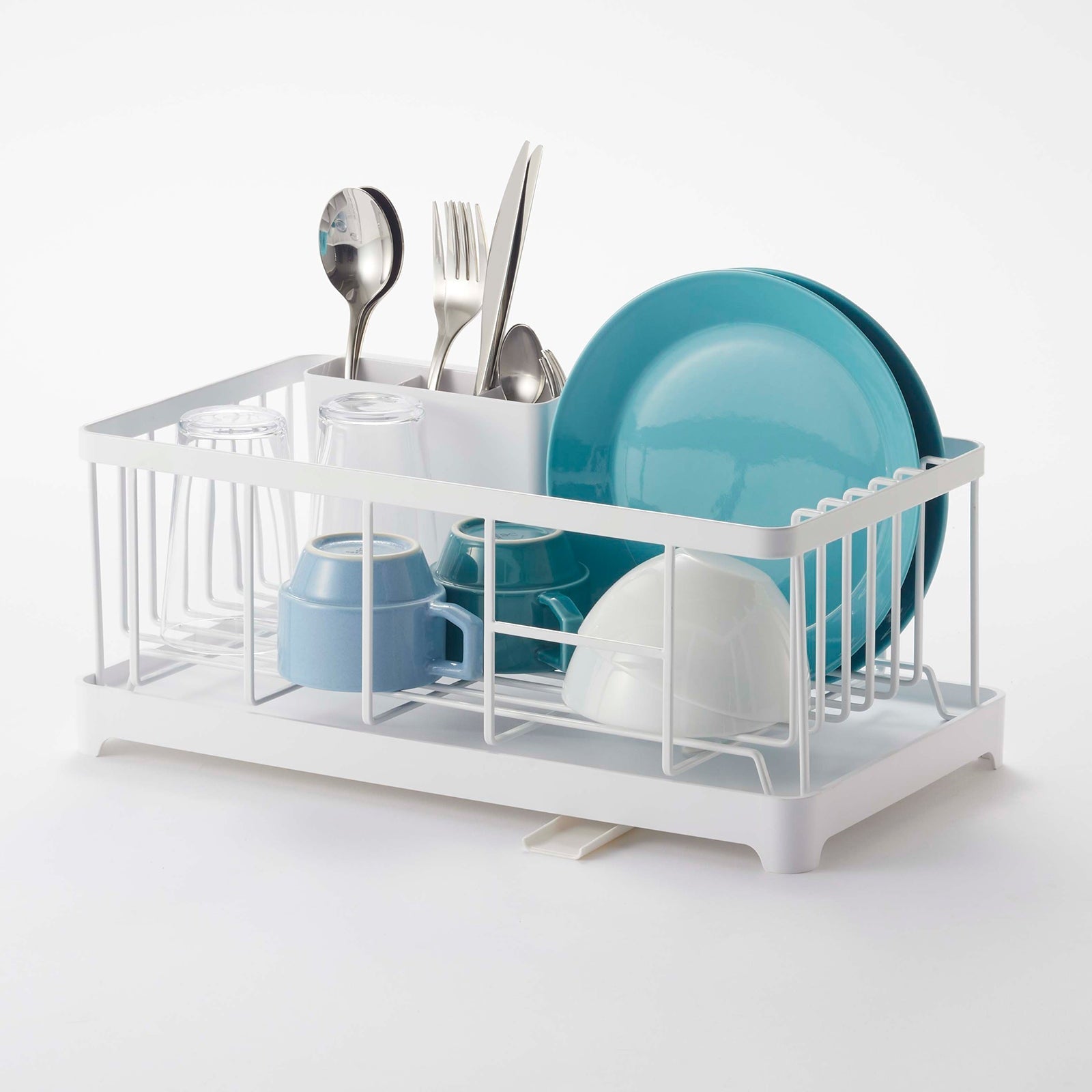 Compact Self-Draining Dish Rack with Swivel Spout