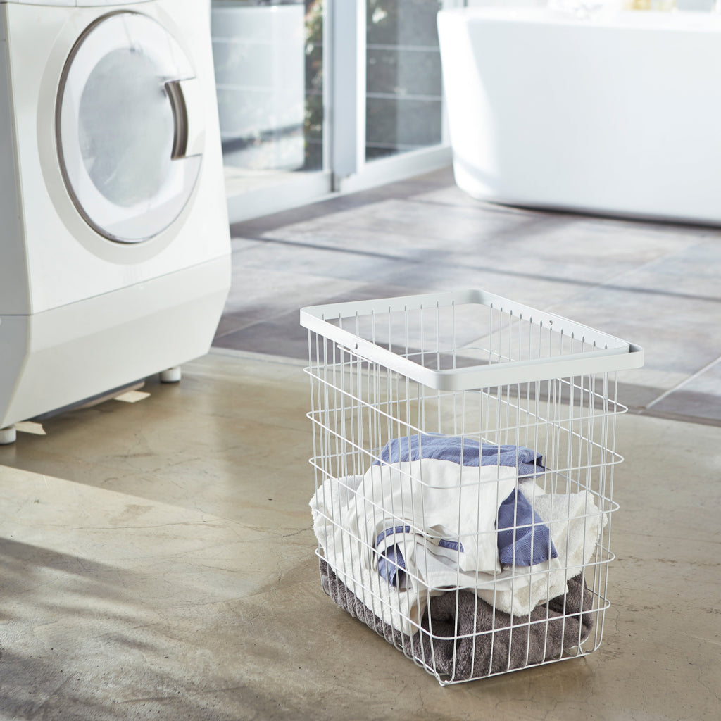 Large White Wire Laundry Basket with Airflow Design