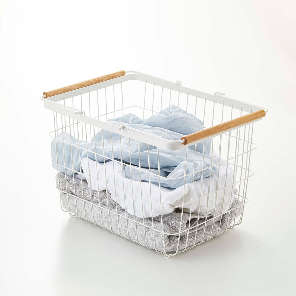 Modern Wire Laundry Basket with Collapsible Wooden Handles