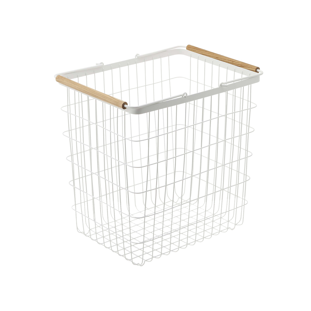 Modern Wire Laundry Basket with Collapsible Wooden Handles
