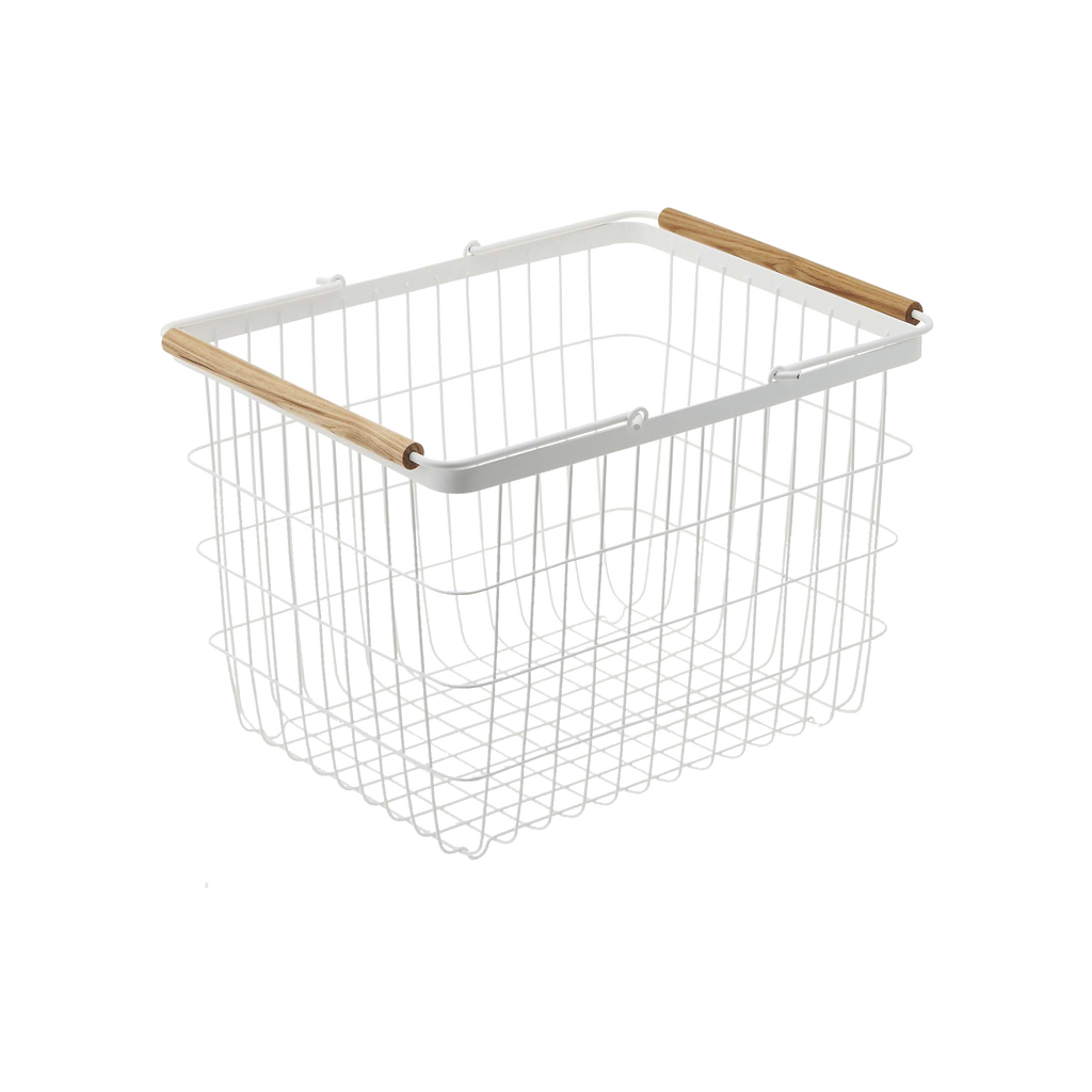 Modern Wire Laundry Basket with Collapsible Wooden Handles