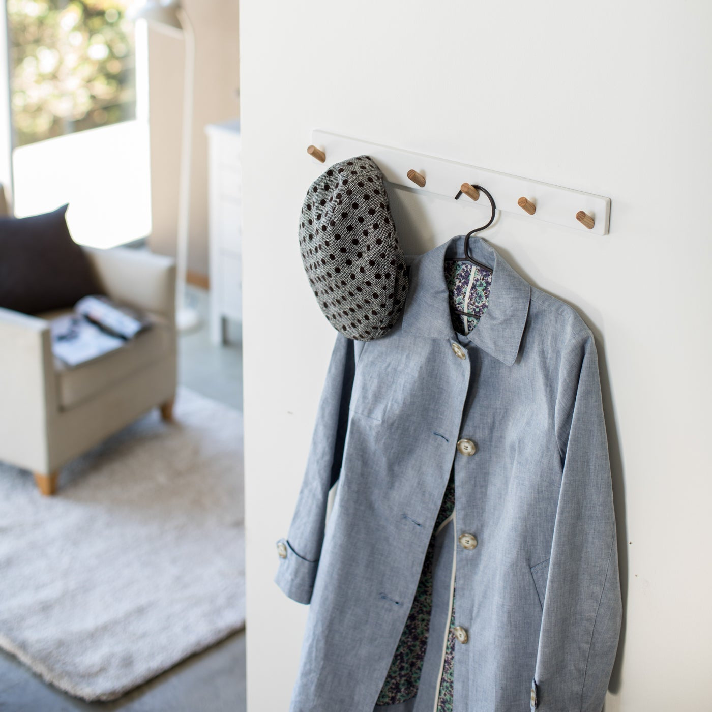 Wooden Wall-Mounted Peg Rack for Coats & Accessories