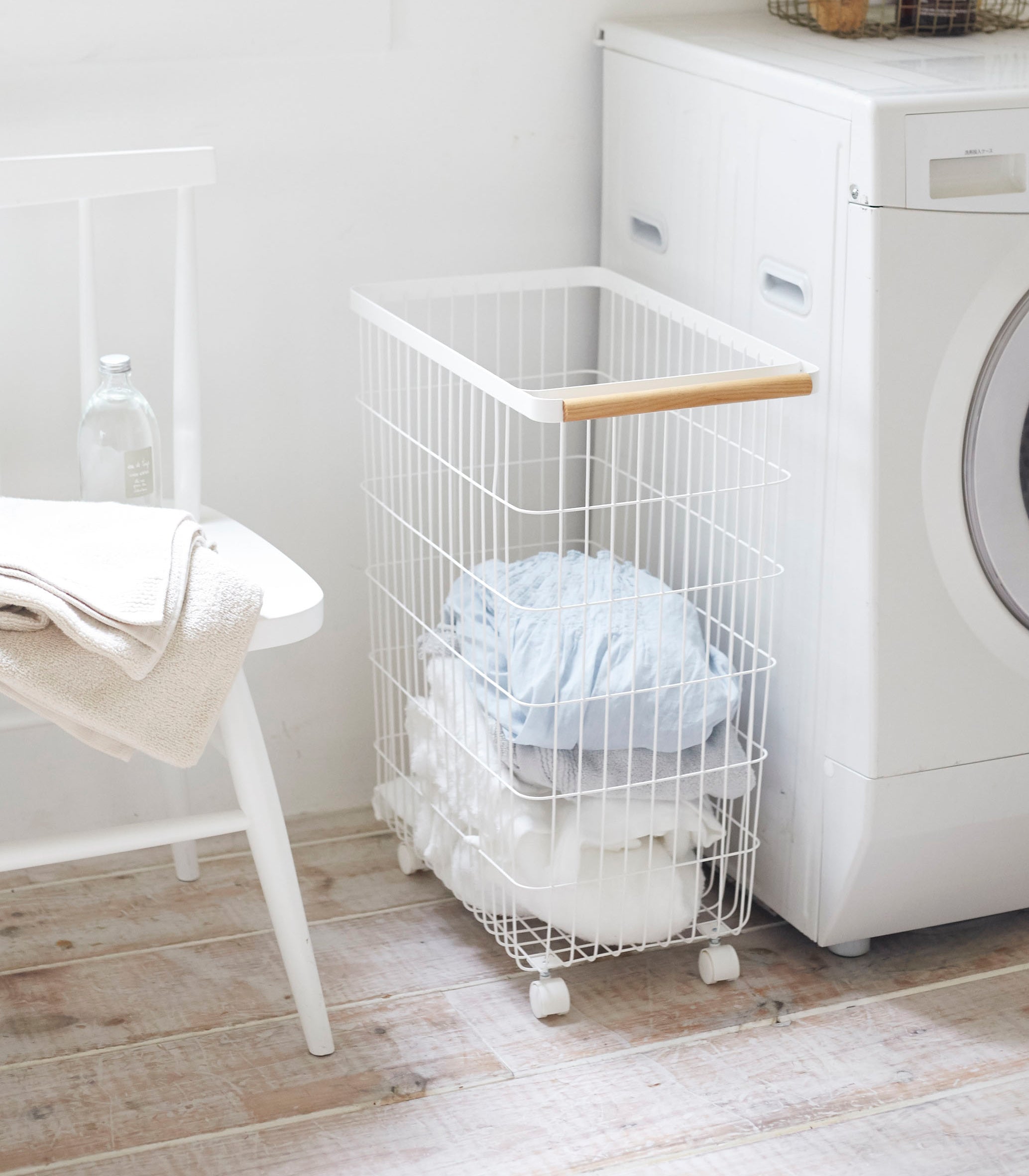 Rolling Wire Basket (24" H)  - Steel + Wood