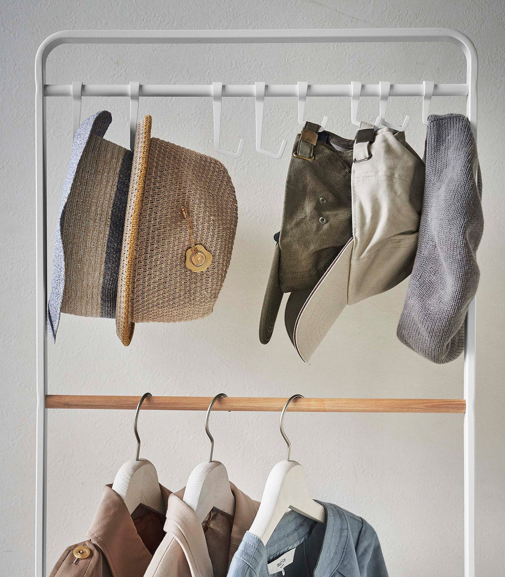 Coat Rack with Hat Storage (66" H)  - Steel + Wood