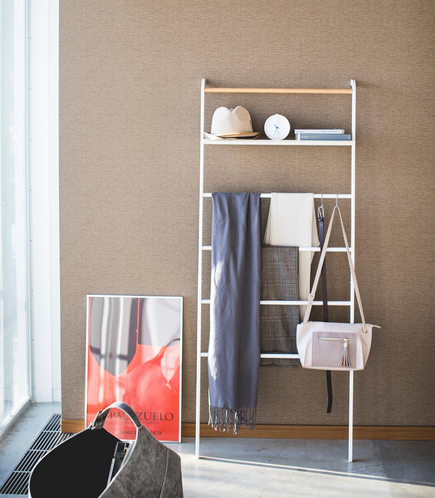 Leaning Storage Ladder With Shelf (63" H)  - Steel