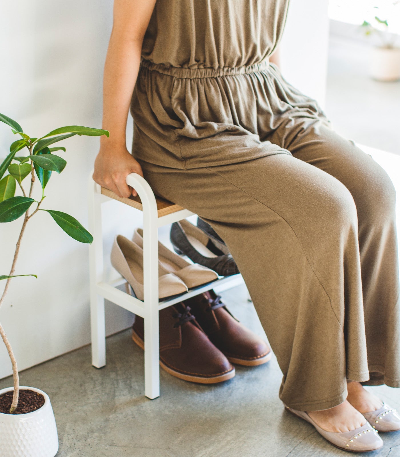 Shoe Organizer & Bench (18" H)  - Steel + Wood