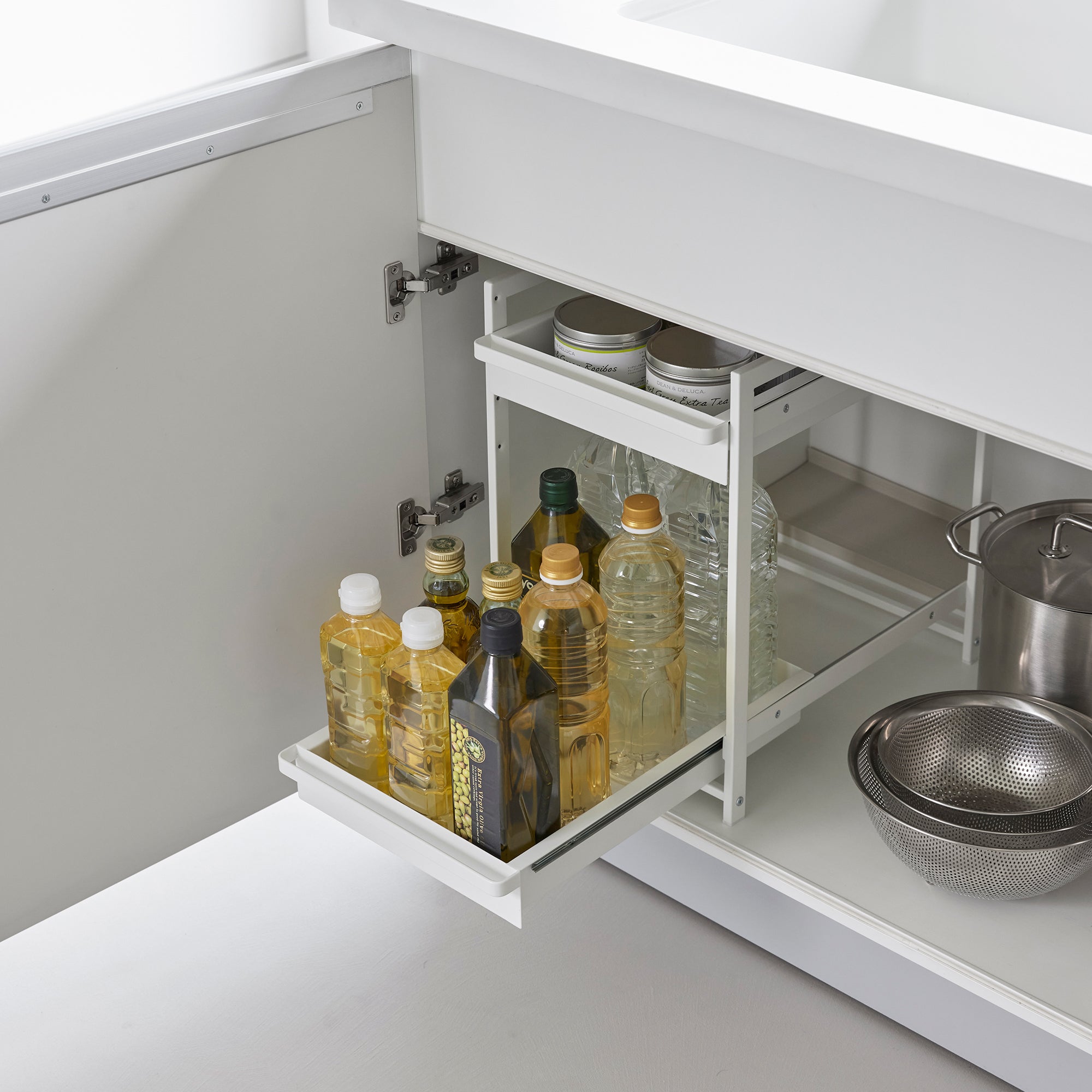 Adjustable Pull-Out Under-Sink Storage Basket with Two Sliding Tiers
