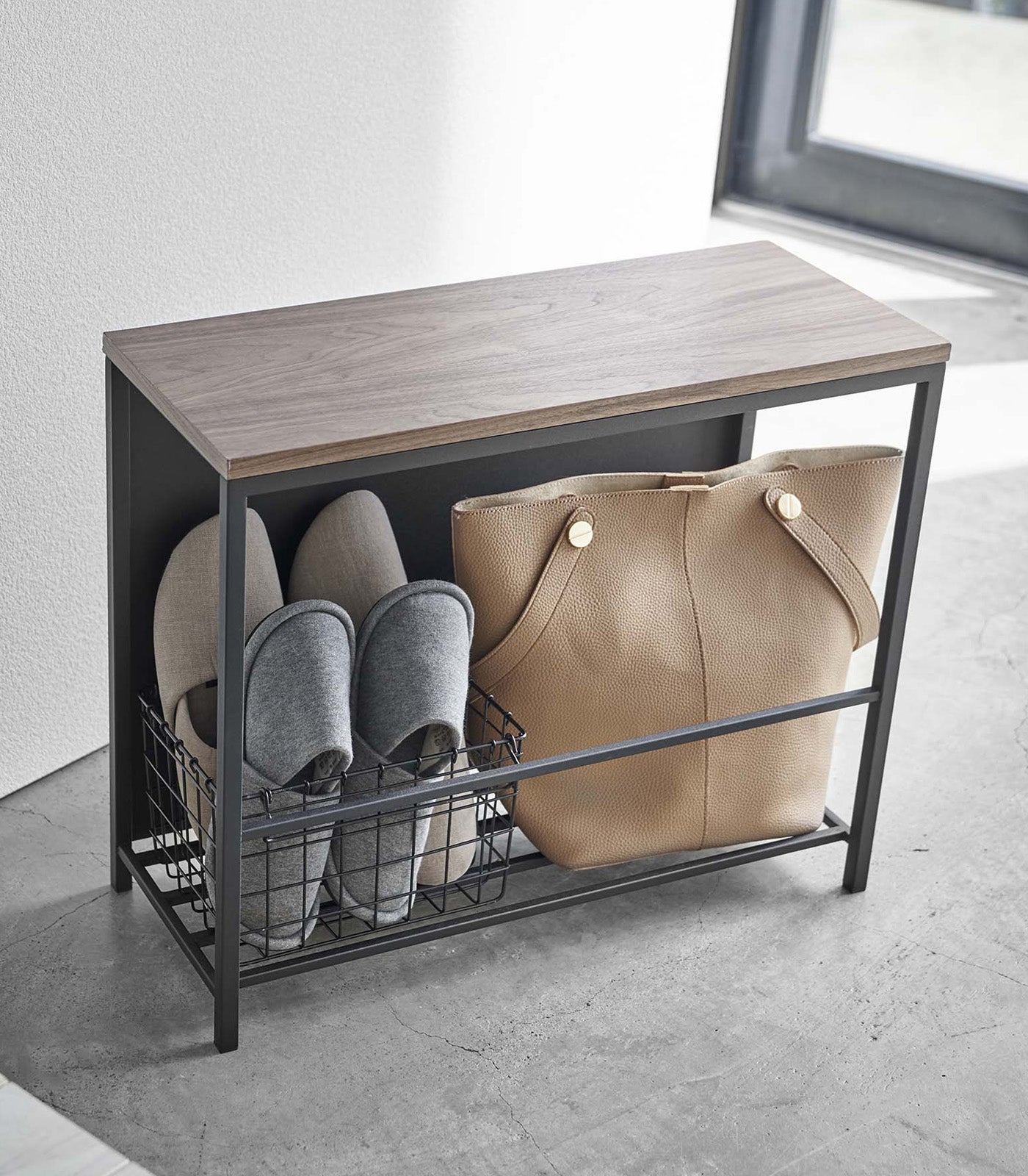 Entryway Storage Organizer & Bench (18" H)  - Steel + Wood