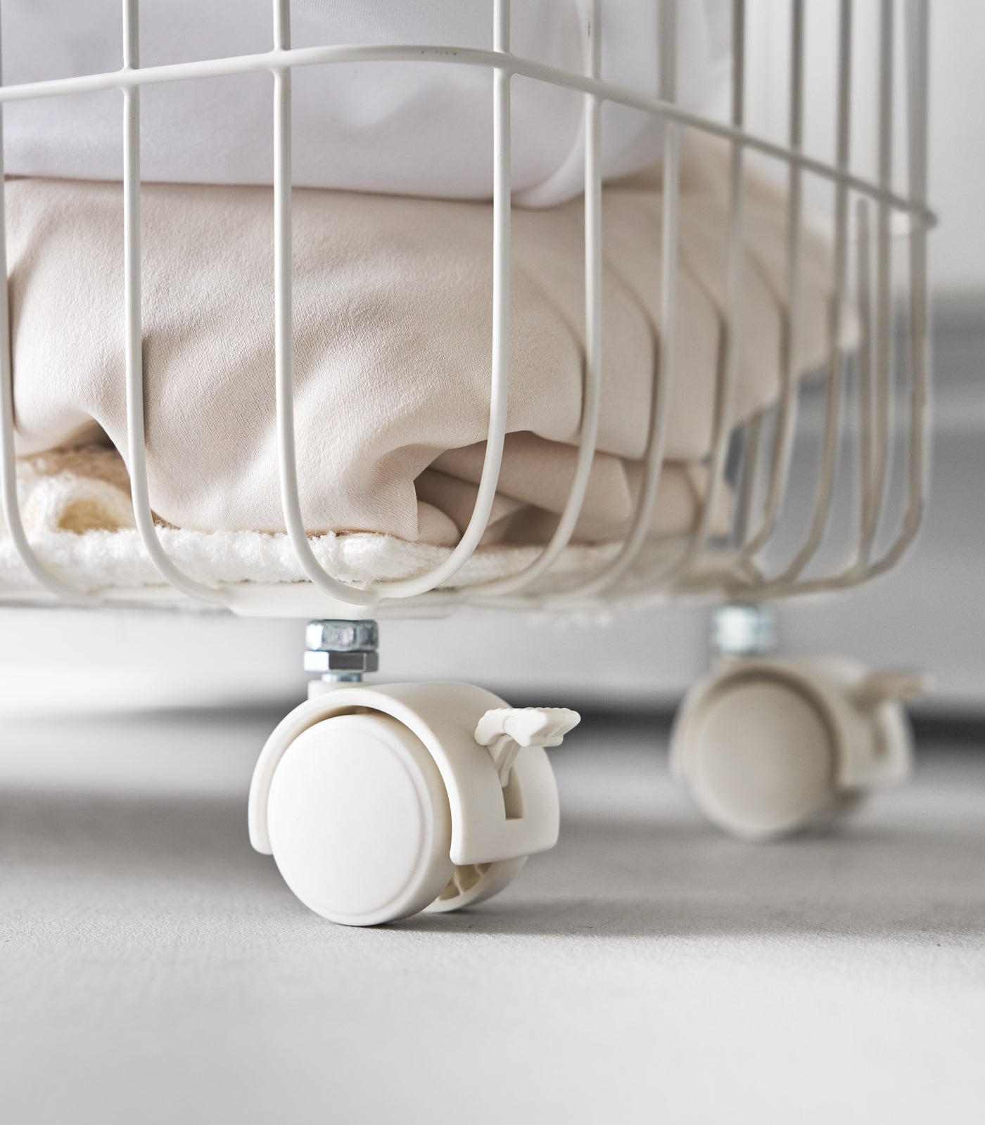 Rolling Wire Basket (15" H)  - Steel + Wood