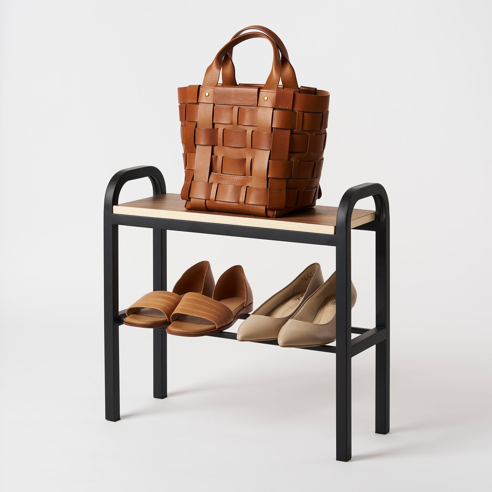 Shoe Organizer & Bench (18" H)  - Steel + Wood