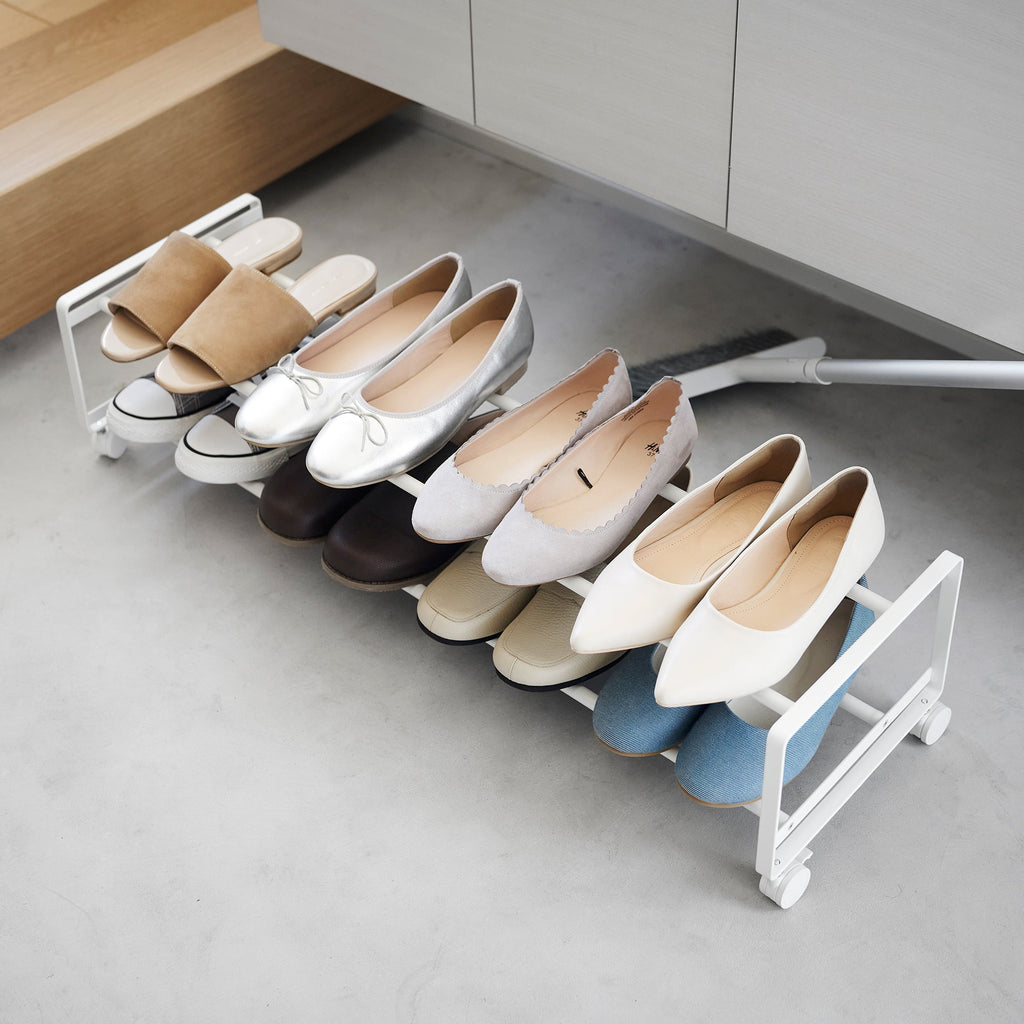 Rolling Two-Tier Shoe Storage Rack with Locking Casters