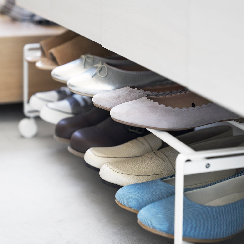 Rolling Two-Tier Shoe Storage Rack with Locking Casters
