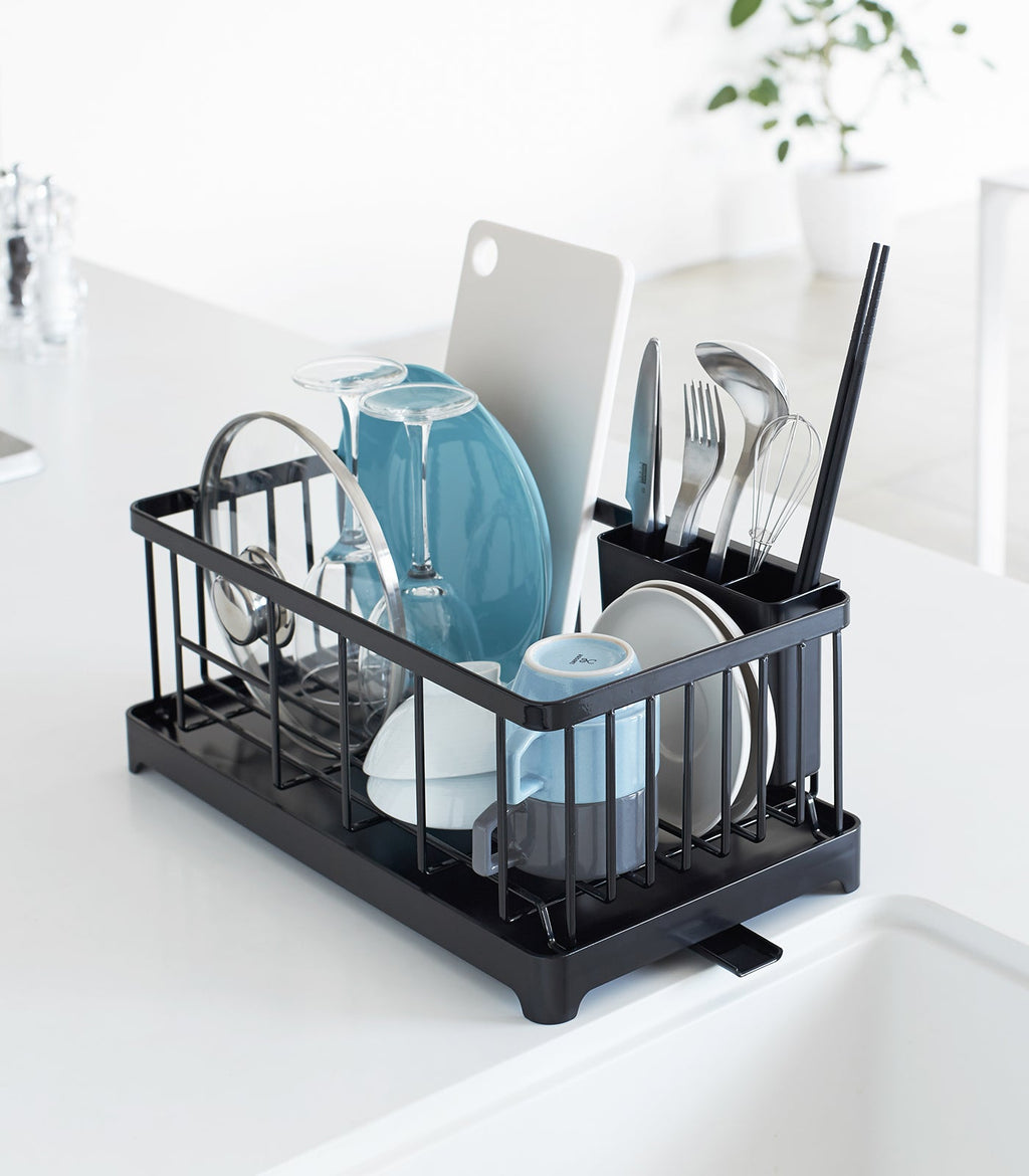 Compact Self-Draining Dish Rack with Swivel Spout