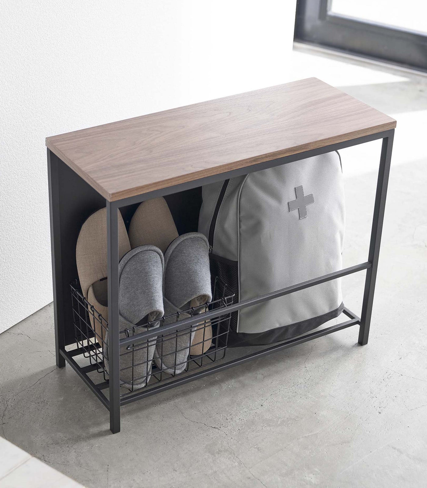 Entryway Storage Organizer & Bench (18" H)  - Steel + Wood