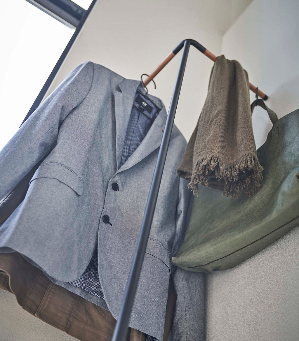 Corner Leaning Coat Hanger (63" H)  - Steel + Wood