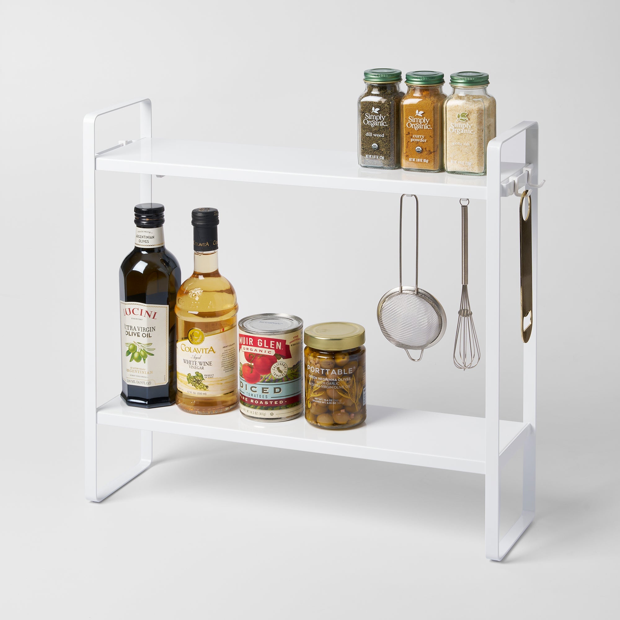 Slim Countertop Kitchen Organizer with Hooks & Shelf