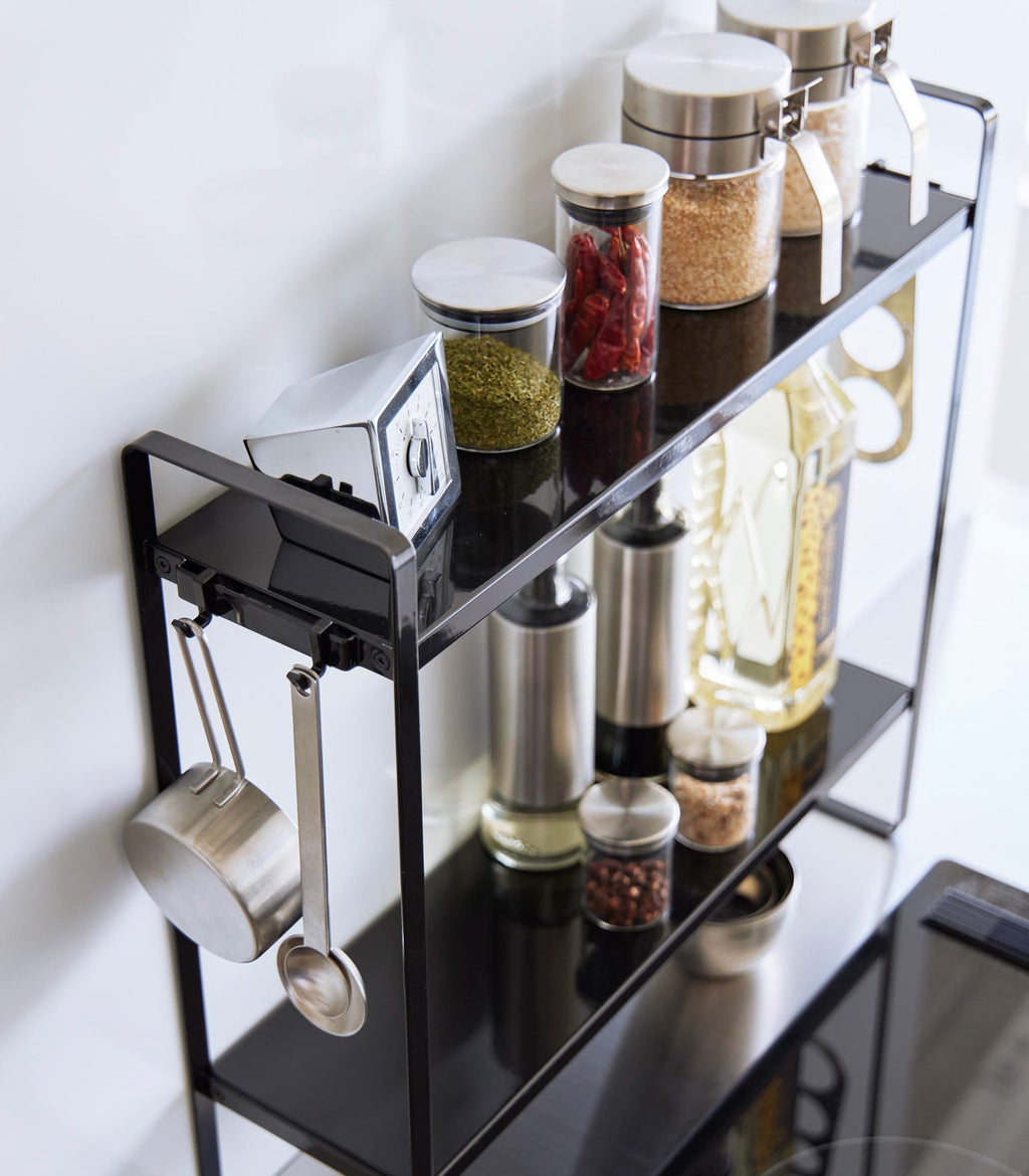 Slim Countertop Kitchen Organizer with Hooks & Shelf