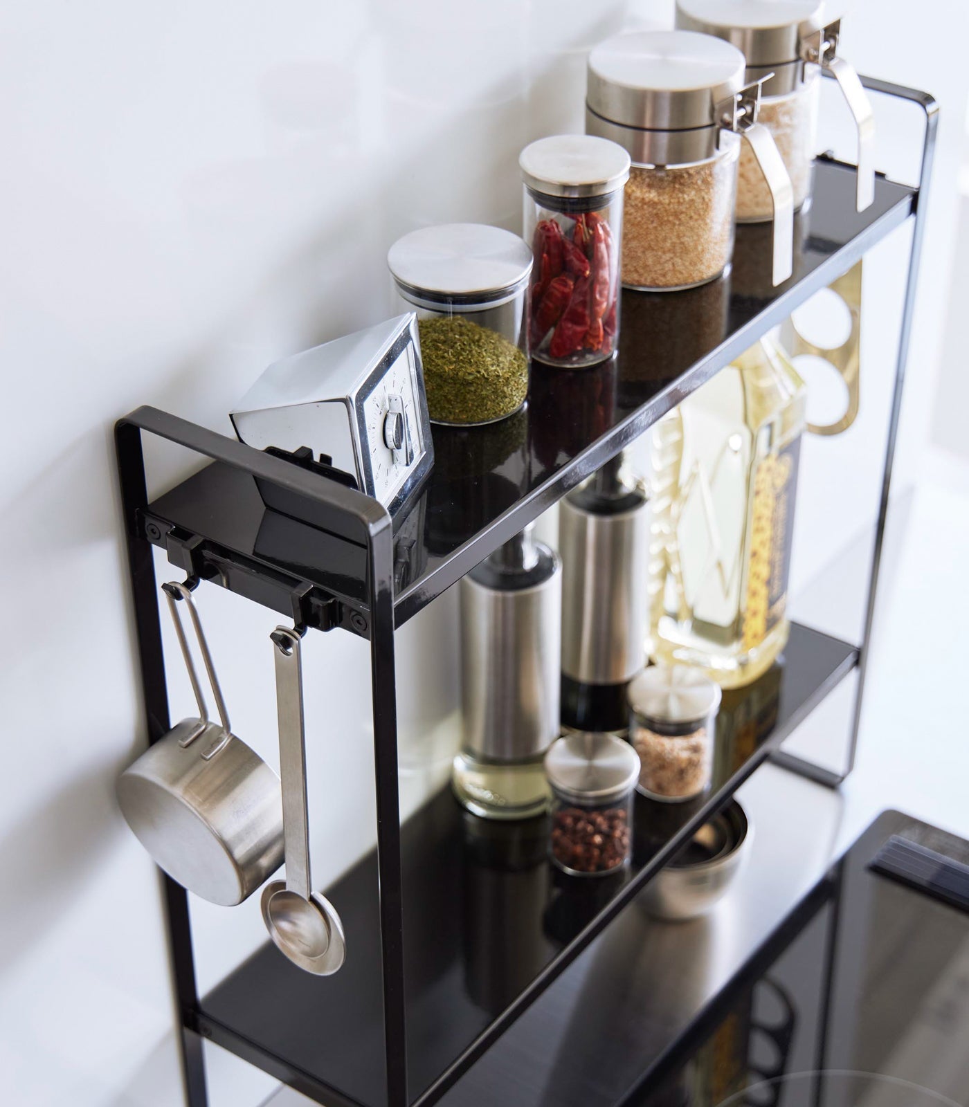 Slim Countertop Kitchen Organizer with Hooks & Shelf