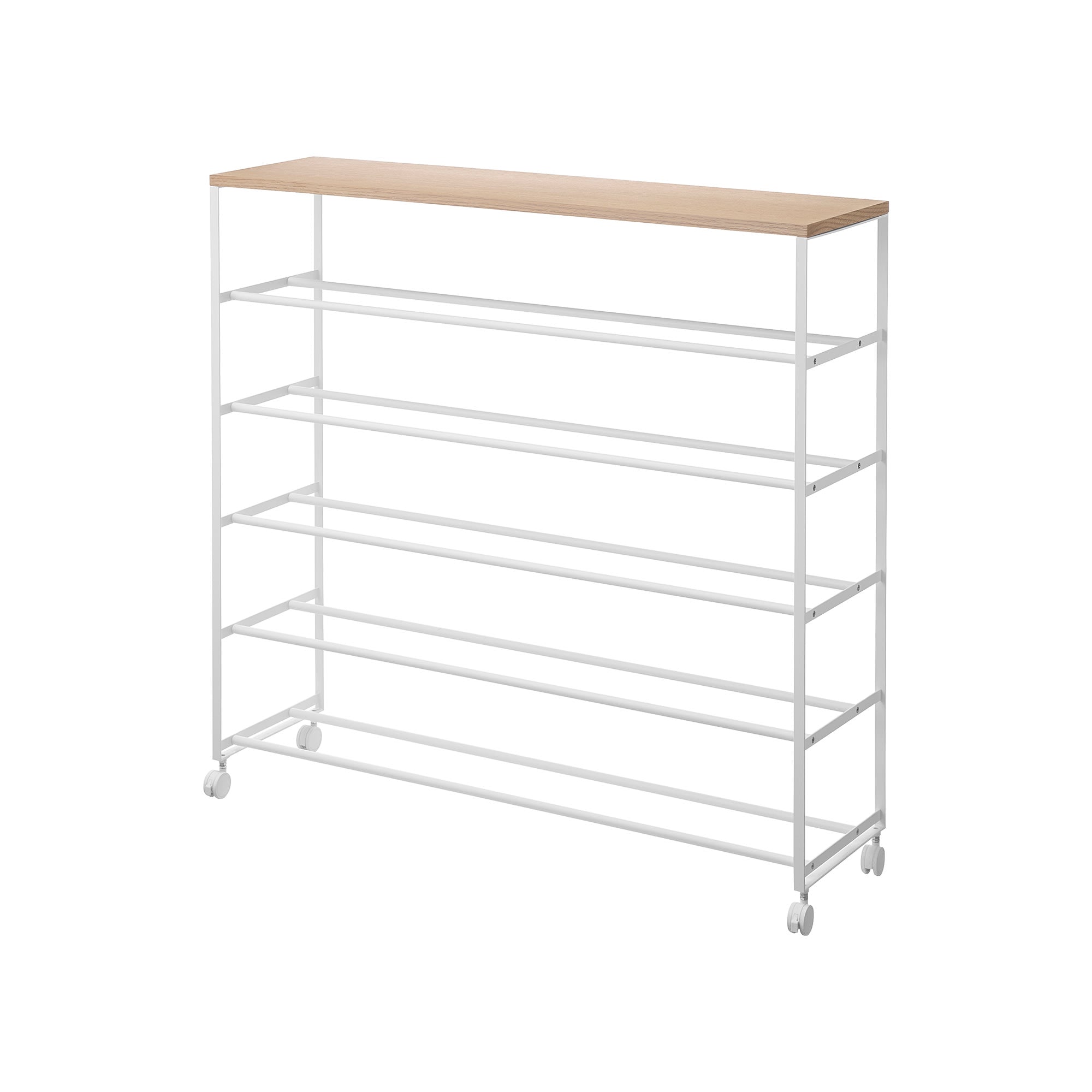 Rolling Five-Tier Shoe Rack (34.25" H)  - Steel + Wood