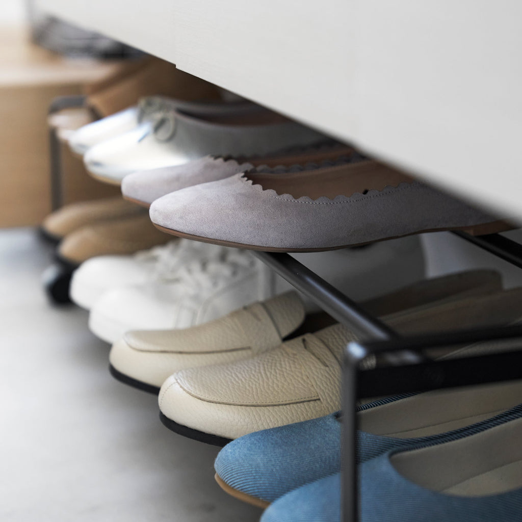 Rolling Two-Tier Shoe Storage Rack with Locking Casters