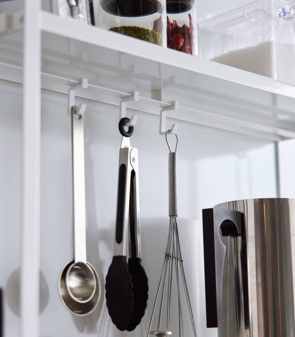 Slim Countertop Kitchen Organizer with Hooks & Shelf