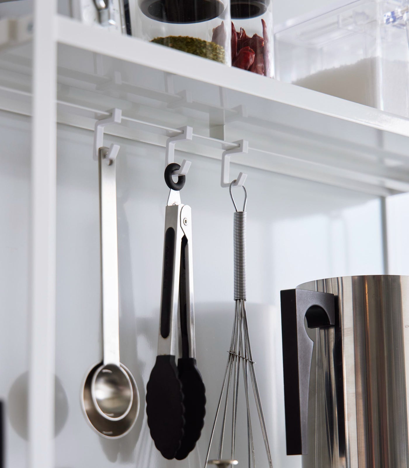 Slim Countertop Kitchen Organizer with Hooks & Shelf