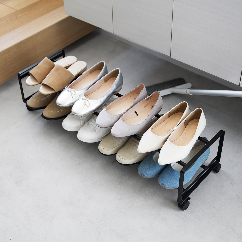 Rolling Two-Tier Shoe Storage Rack with Locking Casters