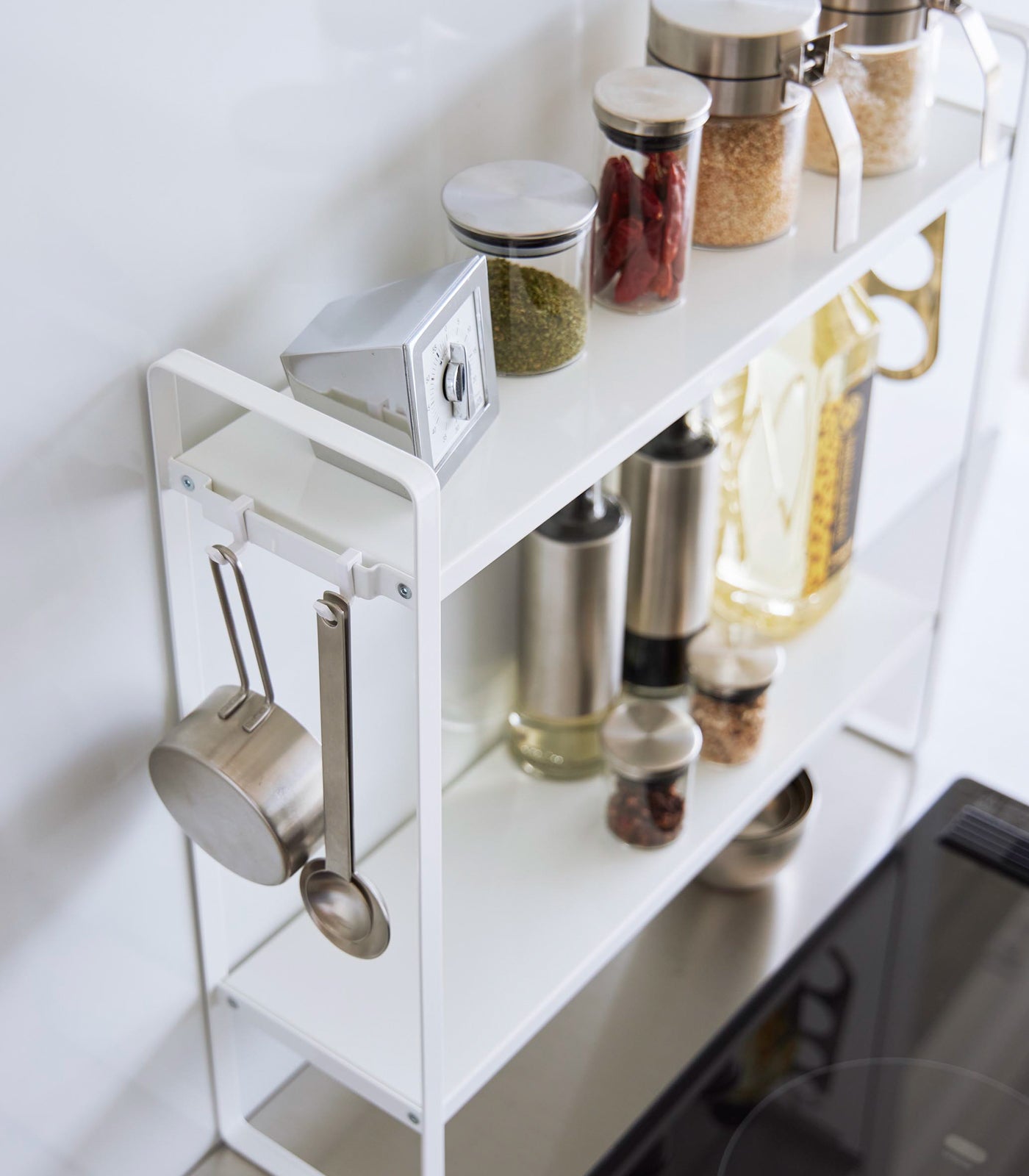 Slim Countertop Kitchen Organizer with Hooks & Shelf