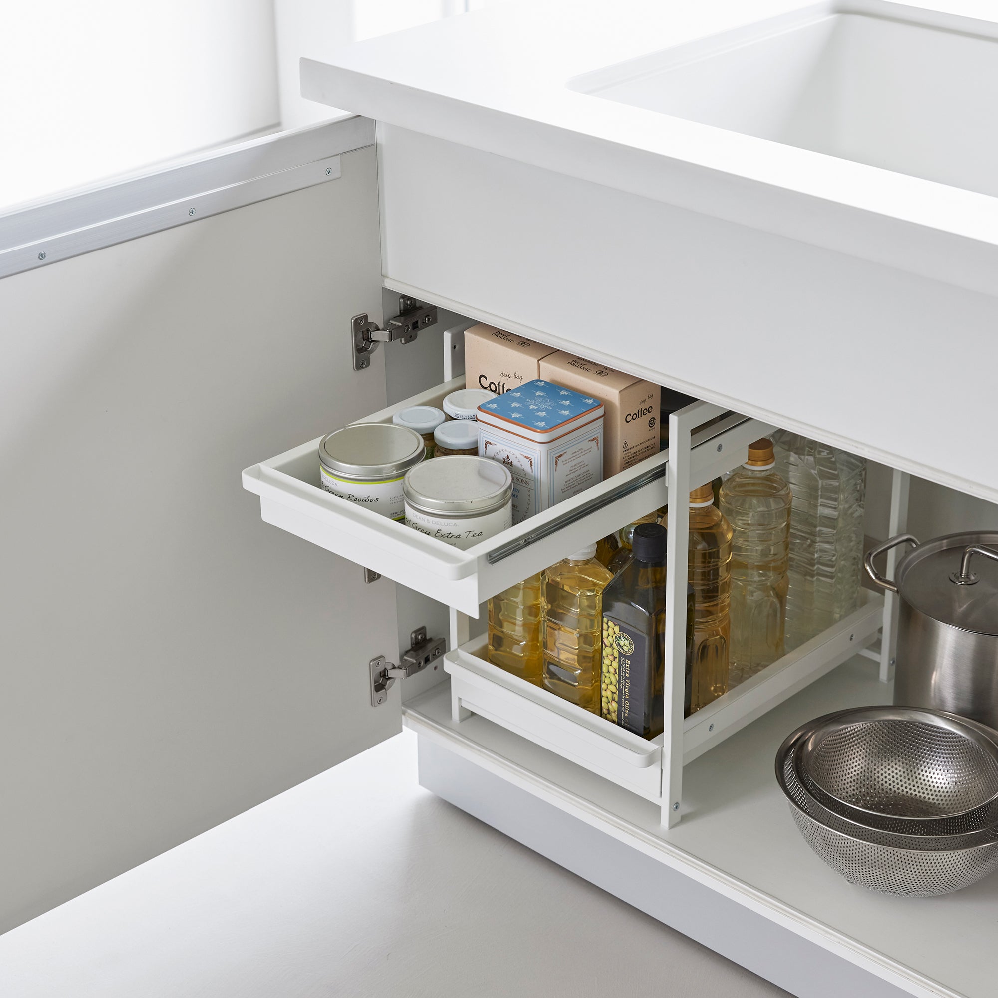 Adjustable Pull-Out Under-Sink Storage Basket with Two Sliding Tiers