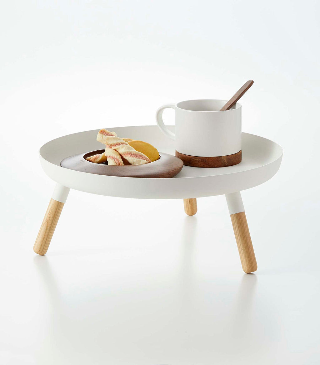 Countertop Pedestal Tray (5" H)  - Steel + Wood