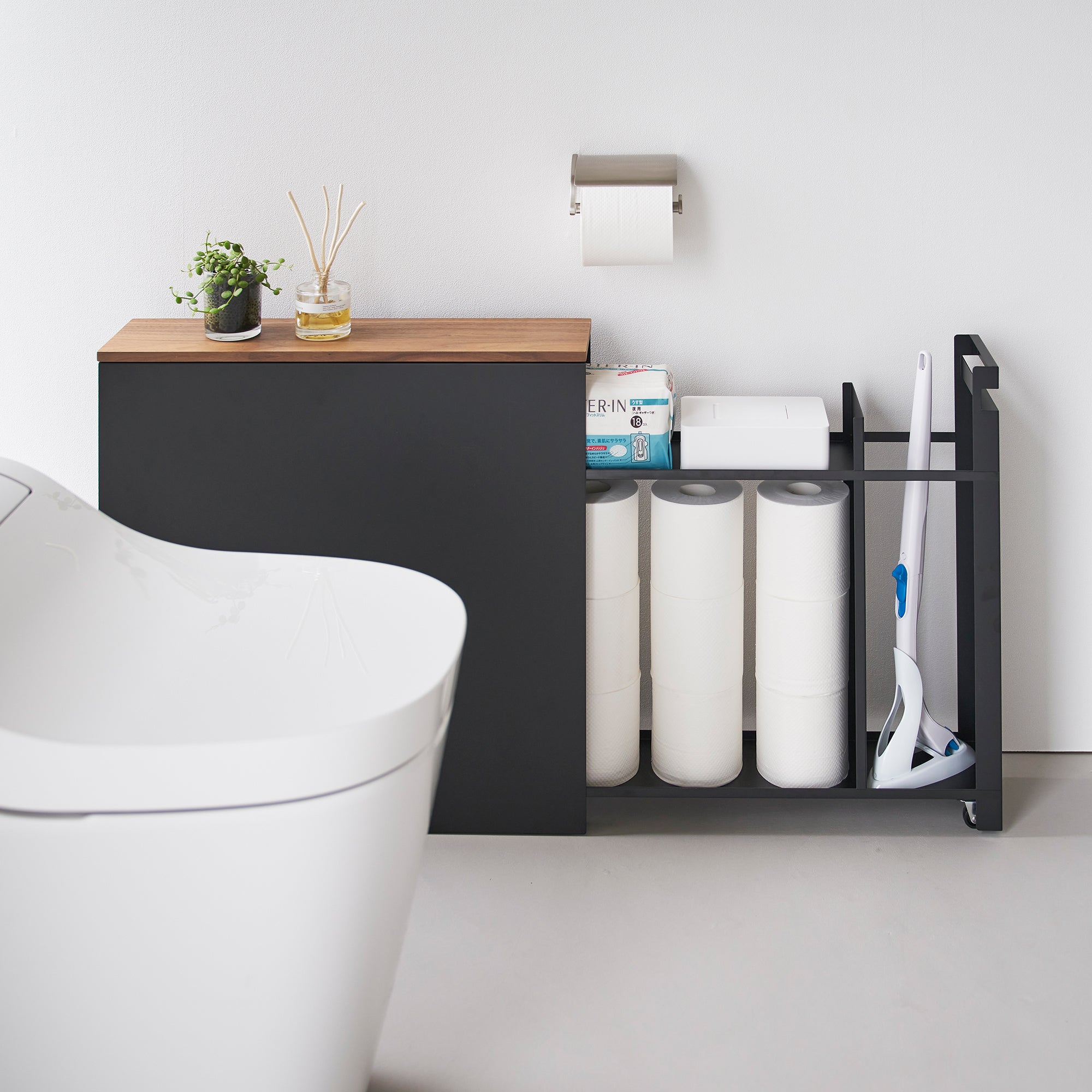 Pull-Out Bathroom Storage Cabinet - Steel + Wood