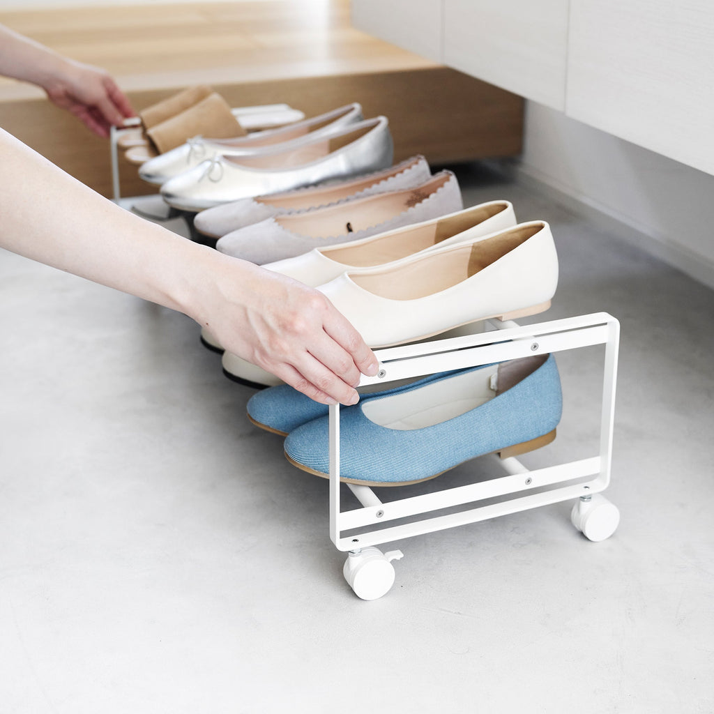 Rolling Two-Tier Shoe Storage Rack with Locking Casters