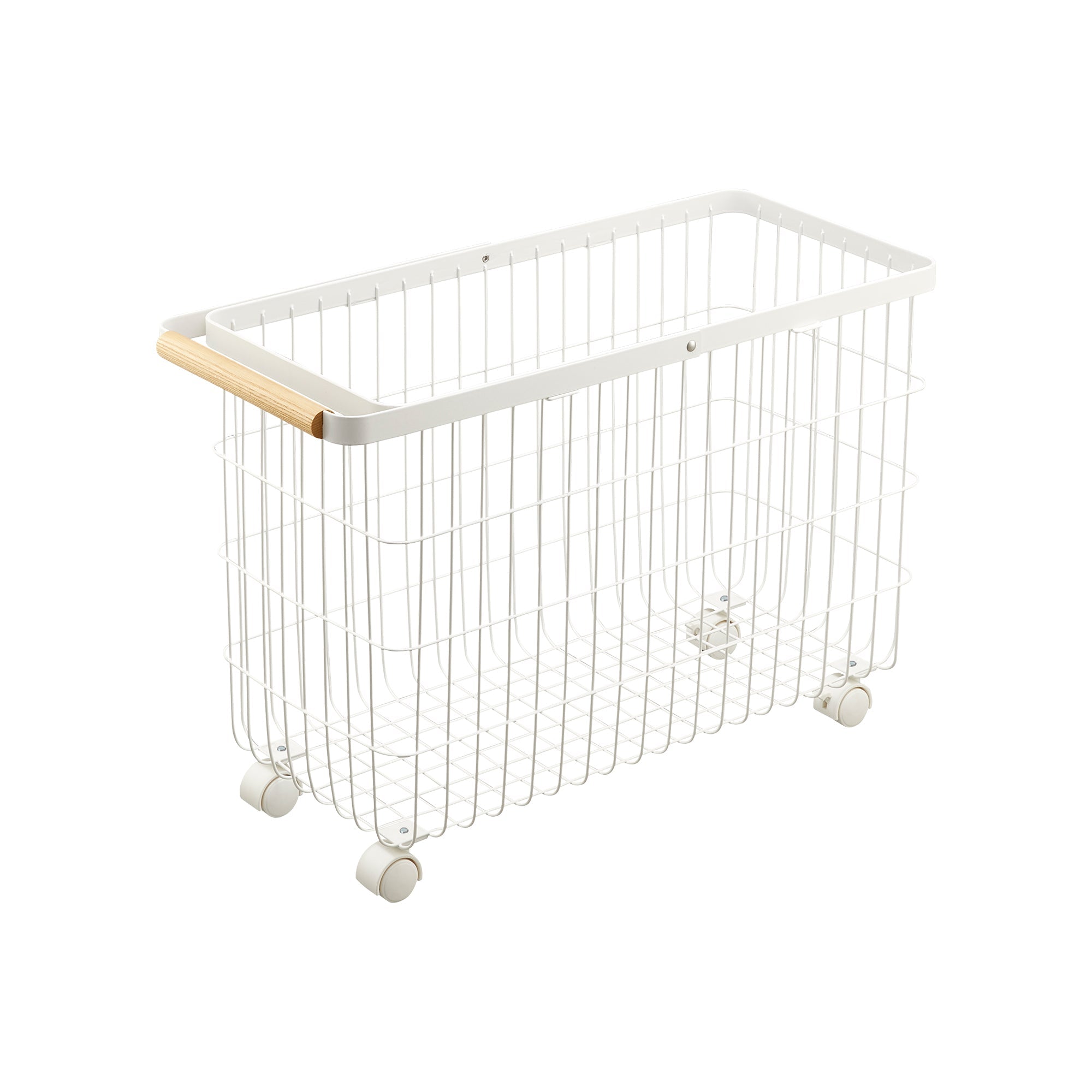 Rolling Wire Basket (15" H)  - Steel + Wood
