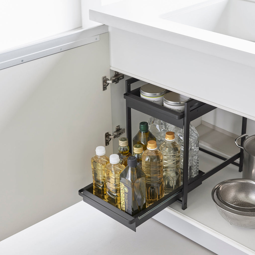 Adjustable Pull-Out Under-Sink Storage Basket with Two Sliding Tiers