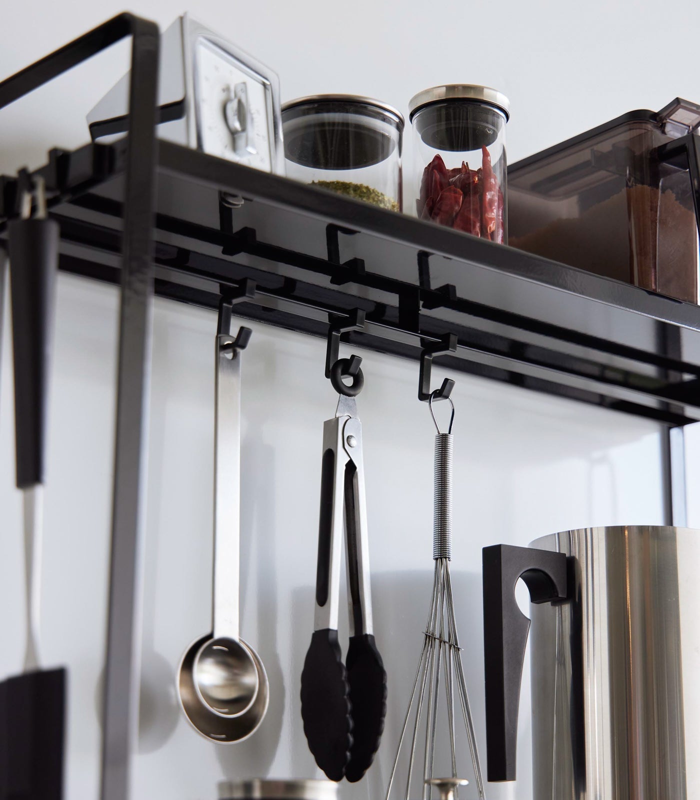 Slim Countertop Kitchen Organizer with Hooks & Shelf