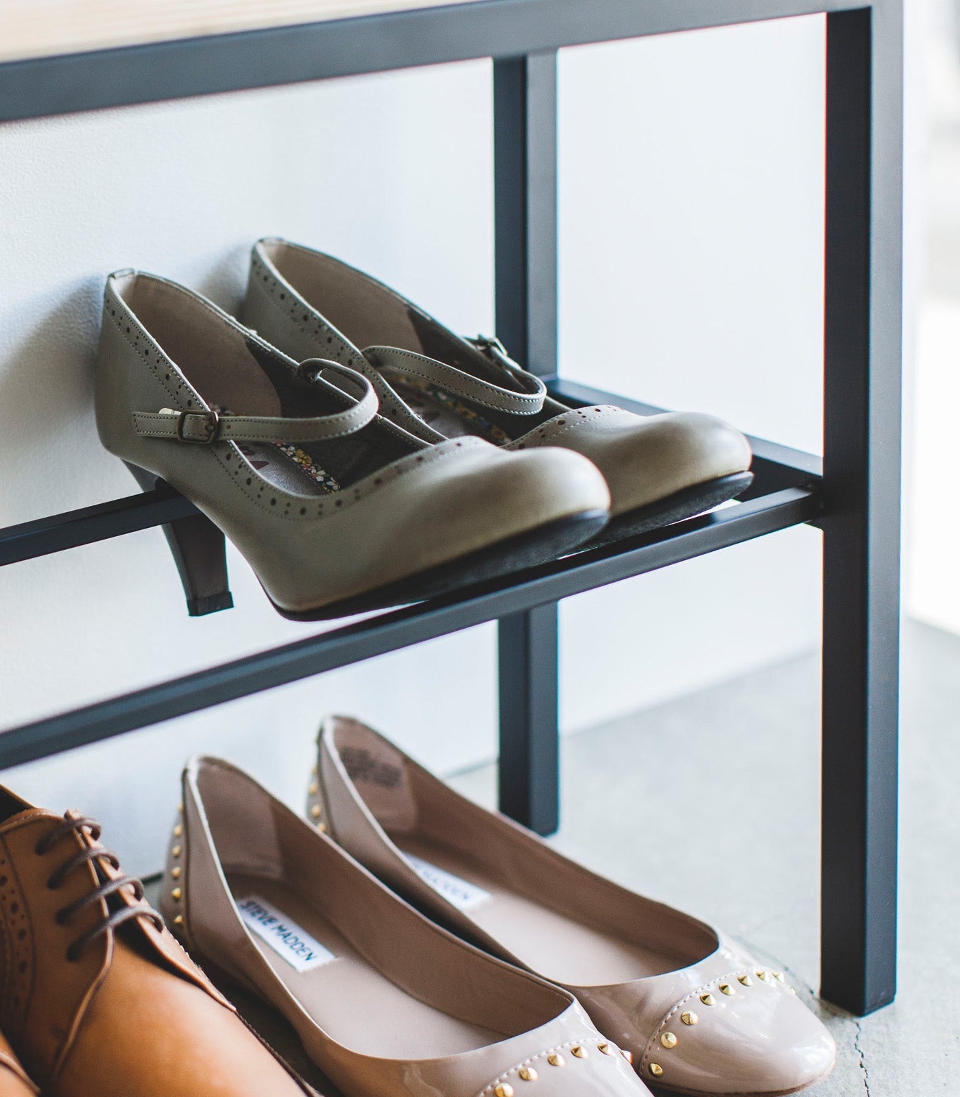 Shoe Organizer & Bench (18" H)  - Steel + Wood