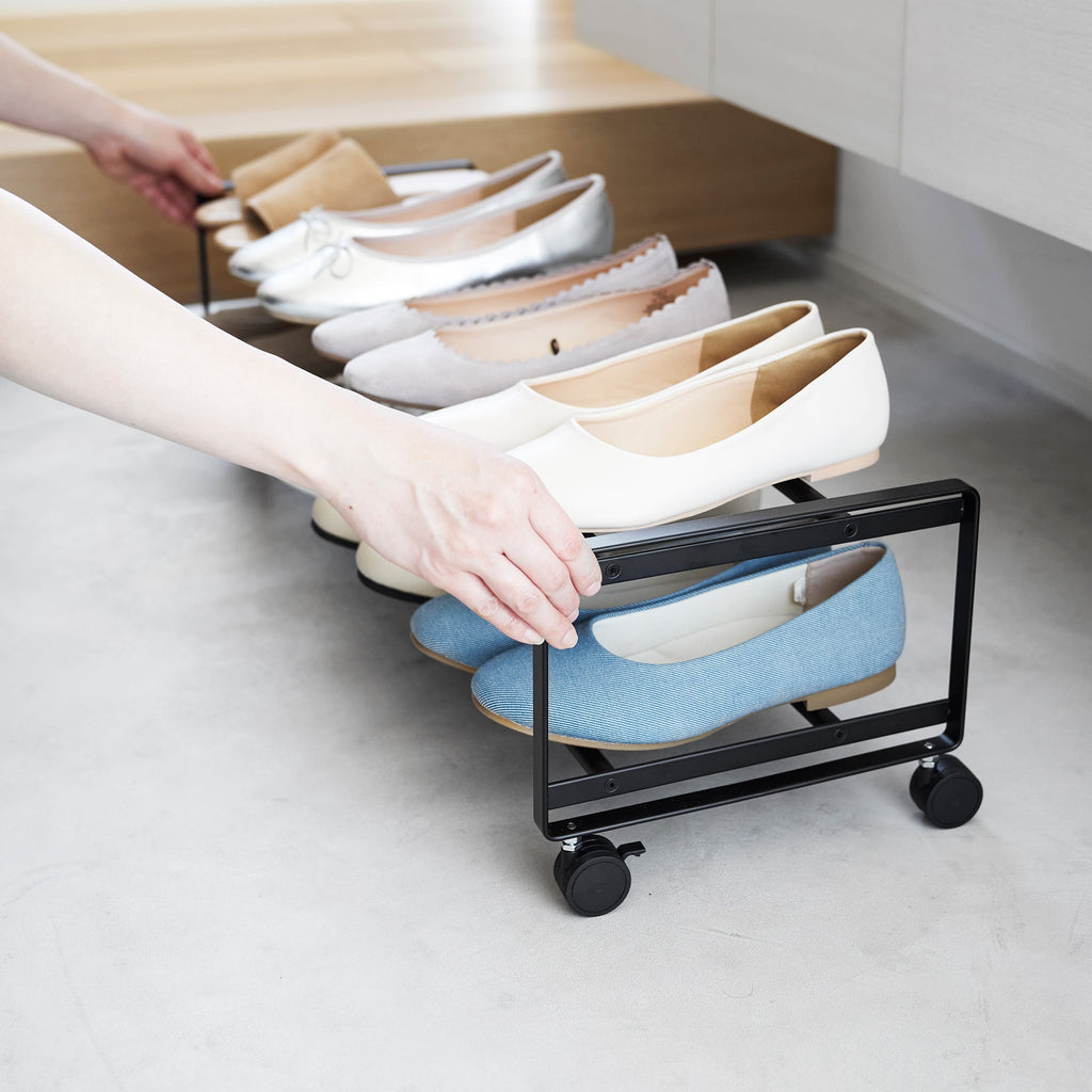Rolling Two-Tier Shoe Storage Rack with Locking Casters